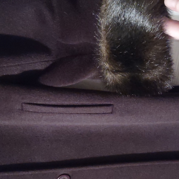 Long Brown Coat with faux fur trim, Brown, M - Picture 5 of 16